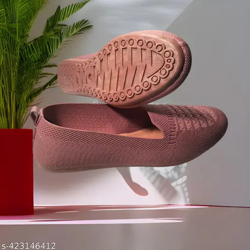 Mesh peach ballerinas for women, closed-back design, sizes: IND-5 to IND-9 (India origin)
