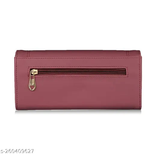 Peach faux leather hand clutch wallet, elegant design with durable stitching and 3 compartments, free size (8in x 4in)