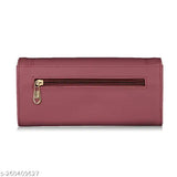 Peach faux leather hand clutch wallet, elegant design with durable stitching and 3 compartments, free size (8in x 4in)