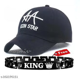 Adjustable Cotton Cap with King Bracelet - Allu Arjun design, breathable and lightweight, ideal for summer outdoor activities