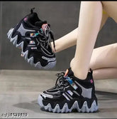 Stylish black washing sports shoes for women, synthetic mesh and rubber soles with lace-up fastening, available in various sizes (IND-3 - IND-8) from India