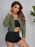 Dark green cotton blend twill women's jacket, regular fit with collared neckline and 2 front pockets, suitable for all seasons. Size chart available in inches