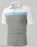 Men's solid printed cotton blend T-shirt, white colorblocked style, ideal for casual outfits