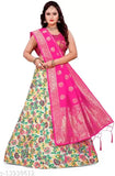 Vibrant floral Poly Silk and Soft Silk Indian lehenga choli set with Zari-embroidered dupatta, Bollywood style