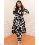 Women's Printed Rayon A-line Kurta Pant Set, featuring three-quarter sleeves and traditional-meets-contemporary style