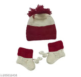 Handmade striped wool sweater set with cap & booties for newborn babies (0-12 months) - Indian craftsmanship