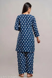 Latest designer printed night suit for women in Rayon Viscose, three-quarter sleeves, full-length pyjamas