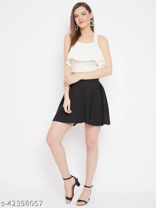 Purple feather polyester A-line mini skirt, fashionable women's western style. Solid pattern, sizes 26, 28, 30, 32, 34 (India origin)