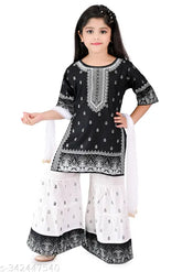Rayon ethnic print kurta Sarara sets with dupatta for girls, Indian traditional wear for kids aged 2-10