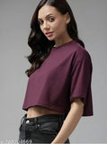 Cotton blend, short sleeved, solid color women's crop top - India origin