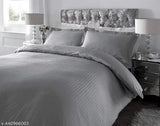 Gray striped microfiber double bedsheet, breathable and wrinkle-free by Parinika Fabs, super soft touch with two pillow covers