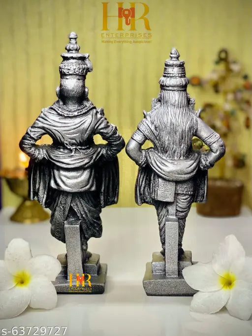 HR Enterprises VR 101 Silver Vitthal Rukmini Statue, premium polyresin God Idol, Black accents for home decor