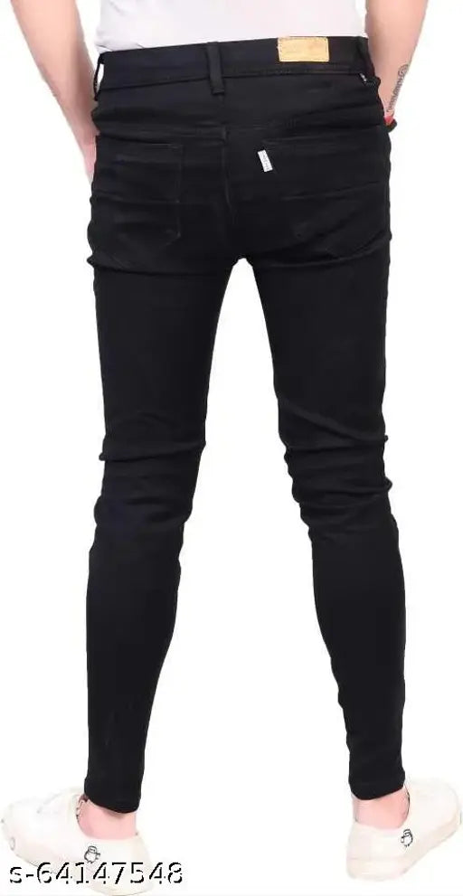 Black denim slim fit men's printed jeans by Slap (Size 28/30/32/34), India origin
