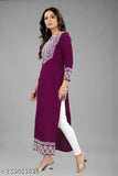 Embroidered rayon kurti, three-quarter sleeve, Indian designer wear for women, size S (36in bust, 45in length)