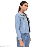 Denim Girls Jacket, solid-colored long sleeve denim jacket for women, classic denim on a clothing rack