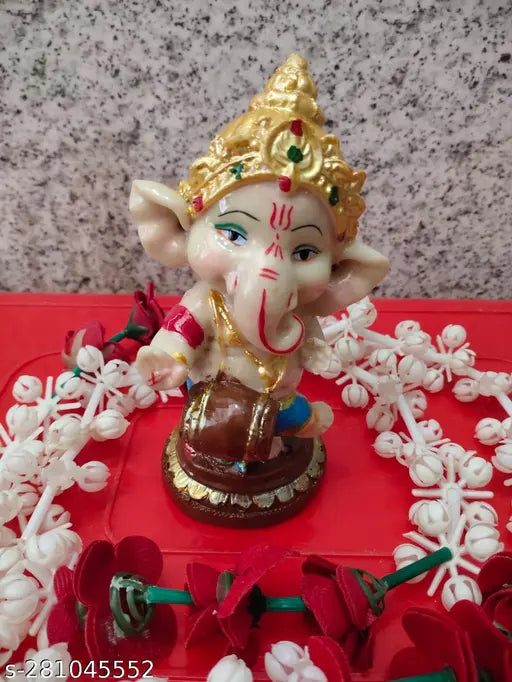 Multicolor polyresin Ganesh statue decorative showpiece, 15 cm tall - exquisite home decor for Lord Ganesha worship