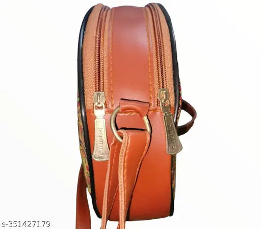 Indian digital printed faux leather sling bag, 3 compartments, free size (11x3x10 inches)