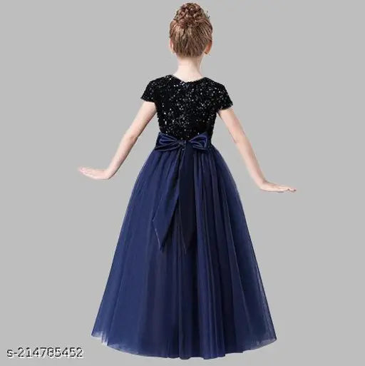 Blue sequined net gown for girls party wear, embroidered with short sleeves. Size 5-6 years, dry clean only. Indian made
