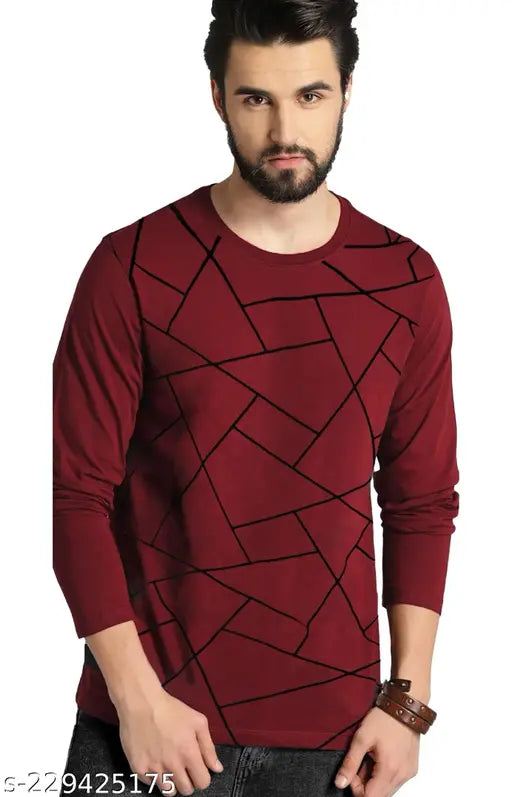 Trond full sleeve cotton-blend men's t-shirt, XXL, printed design, long sleeves - India-made fashionable clothing for style storytelling