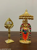 Gold Murugan Vel Idol with crystal stones, Indian office car dashboard decor for blessed protection journey (4.5cm x 13cm x 5cm)