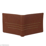 Tan PU leather wallet for men, textured design with 3 card slots and 2 hidden pockets, regular size (9cm x 11cm), made in India
