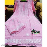 Rayon knee-length kurta set with plazzo pants, embroidered net, three-quarter sleeves, rayon fabric