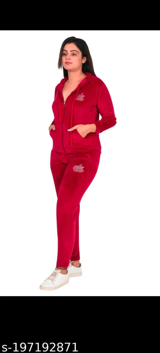 Richa Fashion velvet apple tracksuit, super soft velour in trendy style for women's fitness, exercise attire (M), Made in India