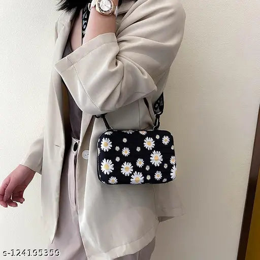 Trendy floral net PU sling cosmetic bag for women, portable & lightweight with 2 compartments