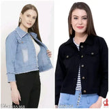 Denim three-quarter sleeve jacket combo pack2, solid net design, sizes S, M, L, XL for women, made in India