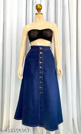 Navy Blue A-Line Maxi Denim Skirt - Lightweight, breathable, trendy denim skirt for women, perfect fit and durable materials. Available in sizes 26-46 (waist 26"-56"). Made in India