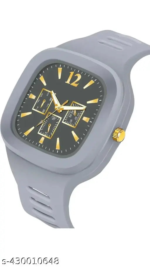 Stylish grey silicon watch for men & boys - sleek, lightweight timepiece with asymmetric alloy bezel and arrow dial, ideal for parties or casual wear