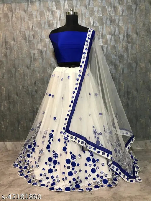 Silk lehenga with net choli and dupatta, Indian semi-stitched traditional attire