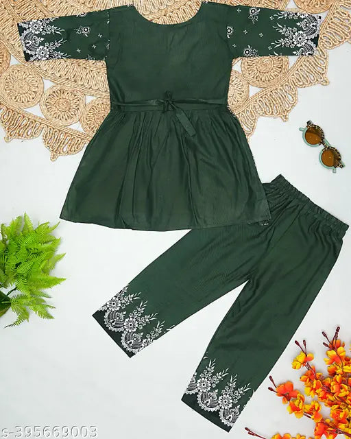 Cotton blend palazzo dress for kids, three-quarter sleeves in 'Nayra' cut - India