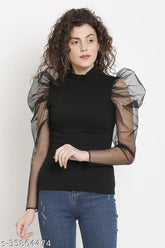 Women's long-sleeve solid Lycra tops (S: bust 34in, length 24in), M: bust 36in, length 24in), L: bust 38in, length 24in), made in India