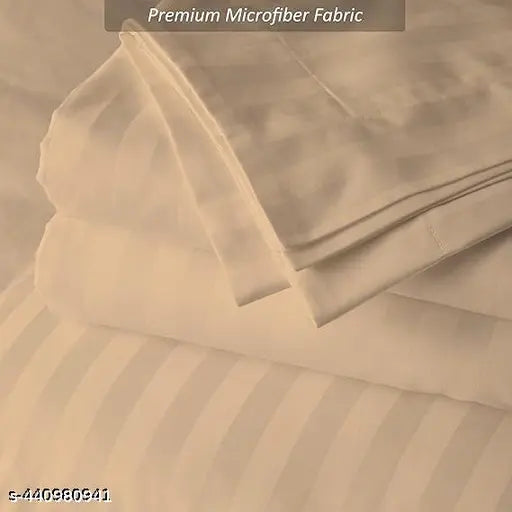 Beige striped cotton double bed sheet with 2 pillow covers, 400 thread count by Parinika Fabs - ideal for summer, adds vibrancy to bedroom decor. Made in India