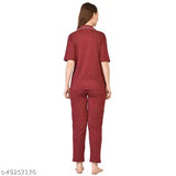 Maroon polka dot nylon hosiery top and pajama night suit, vibrant and soft fabric for festive wear or casual collection