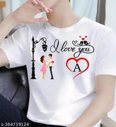 White polyester short-sleeve alphabet shirt with 'I LOVE YOU' design, perfect for unisex wear