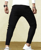Men's designer denim black knee-cut jeans, solid fit and multiple sizes available