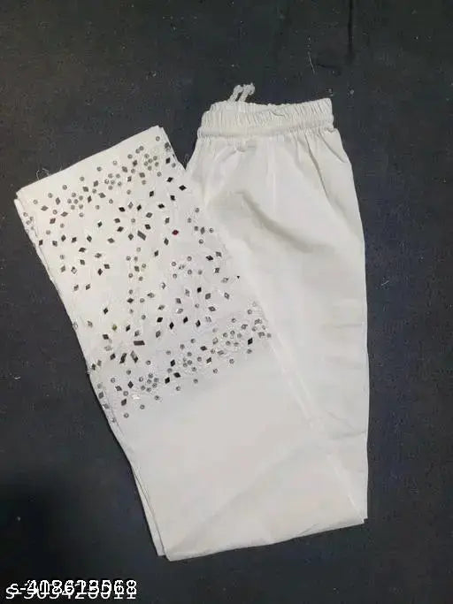 Cotton blend chikankari pant with mirror work for women, traditional Indian ethnic wear