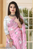 Pure Gerogette Bollywood pink leaf saree with silver blouse, embellished art silk, free size, India origin