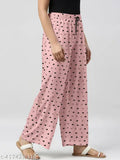 Baby Pink Cotton Blend Pyjamas for Women - Heart Printed Design in Classic Cut
