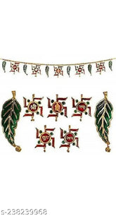 Metal decorative Swastik and Patti Toran Bandhanbar, 42x0.55x4 inch for home shop decoration, Made in India