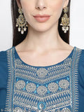 Blue rayon embroidered kurta palazzo set, elegant Indian ensemble for festive occasions