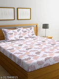 Cream cotton bedsheet, 180 TC, double size with 2 king pillow covers, breathable & wrinkle-free, botanical print, soft touch, skin-friendly