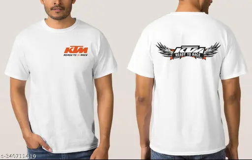 KTM bike riding t-shirt, printed polyester short sleeves, popular motorcycle design, India origin