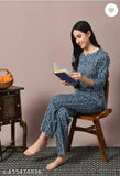Viscose rayon night suit for girls and women, trendy printed pyjamas with three-quarter sleeves