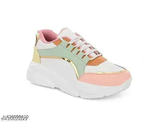 Multi-colour stylish EVA sole sneakers for women, featuring lace-up fastening and synthetic leather upper on display