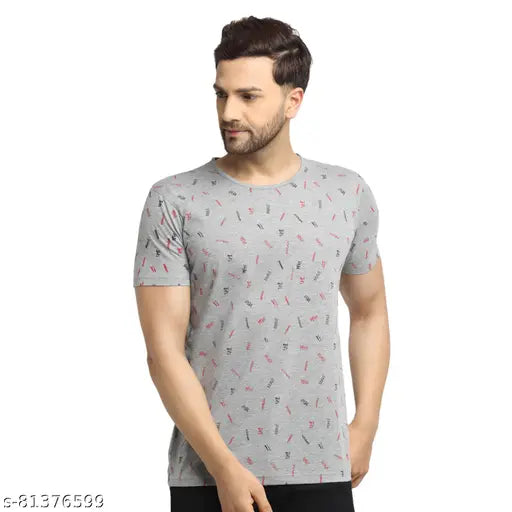 Grey cotton short-sleeve men's typography round t-shirt pack 3, Vimal Jonney graphic 3D printed