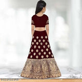kids taffeta silk lehenga choli, embroidered top and net dupatta, short sleeves, India-made traditional Indian wear for toddlers & children
