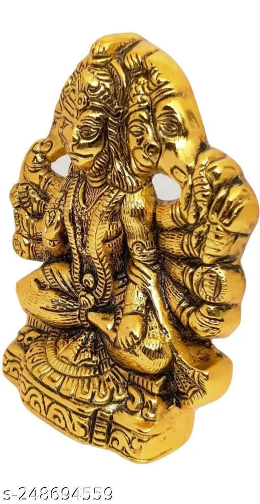 Brass Panchamukhi Hanuman Ji figurine, 12cm x 12cm x 8cm, Indian handcrafted religious showpiece for home or office